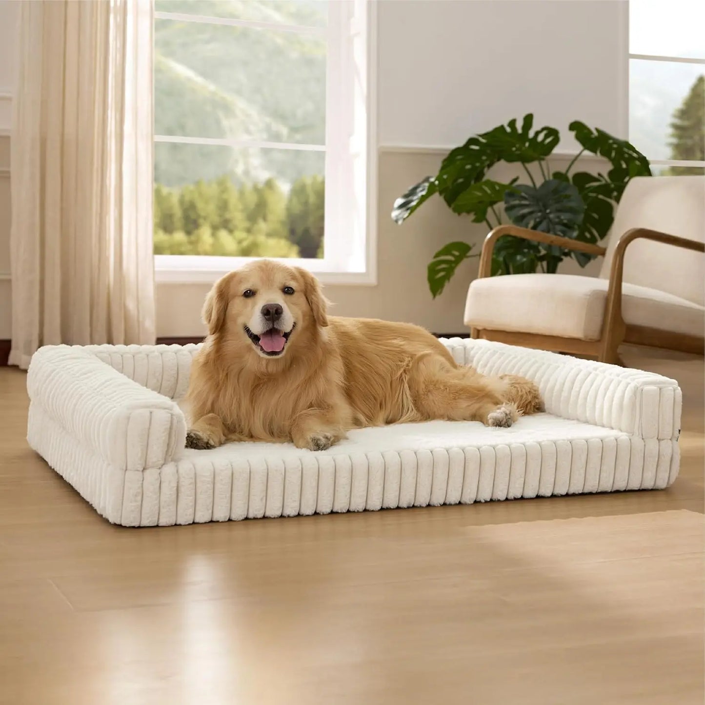 Bedsure Comfyfleece Orthopedic Dog Beds for Extra Large Dogs, Waterproof Memory Foam Pet Bed with Sides, Non-Slip and Egg-Crate Foam Big Dog Couch Sofa with Washable Removable Corduroy Cover